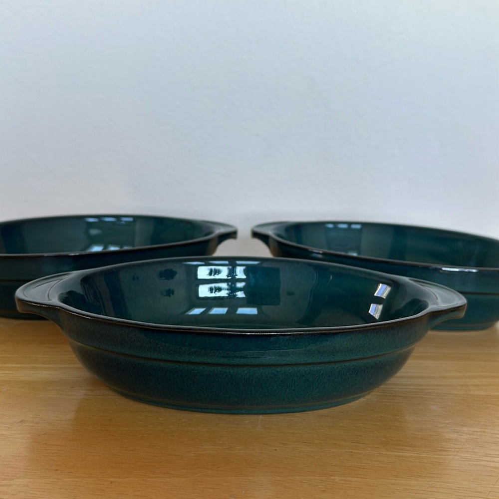 Denby England Pottery Set of Casserole Dishes Blue Green